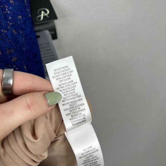 Adrianna Papell Womens Dress 4 Blue Lace Overlay Sheath Evening Modest Elegant - Picture 13 of 14